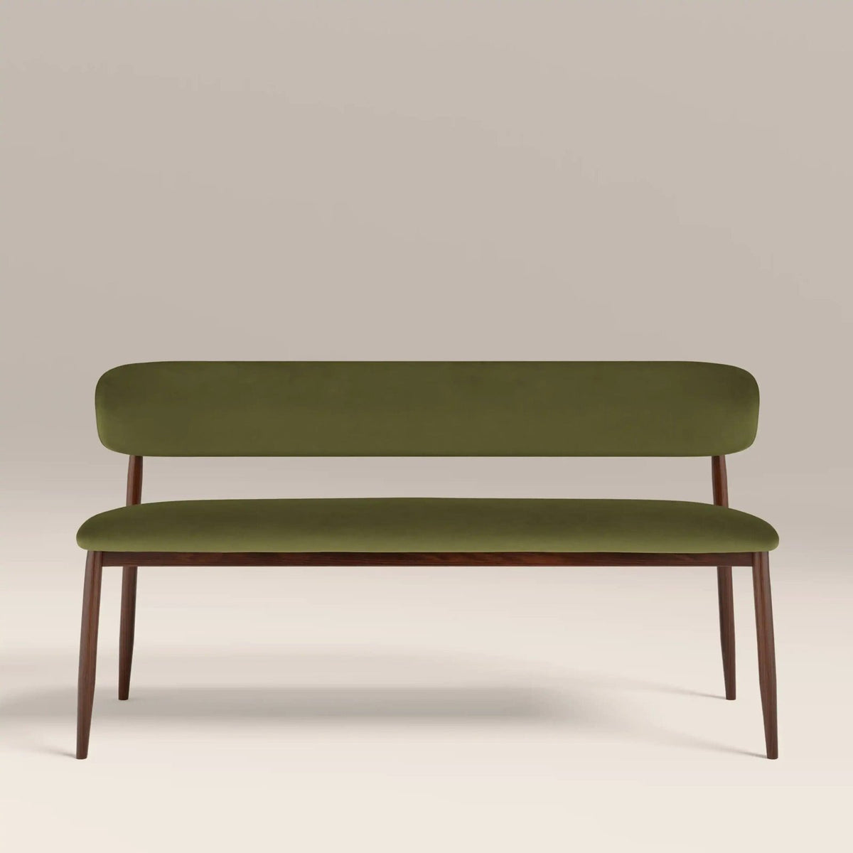 Halston 3 Seater Dining Bench | Laura Ashley UK Olive Green Sustainable Velvet &amp; Walnut