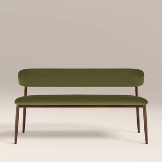 Halston 3 Seater Dining Bench | Laura Ashley UK Olive Green Sustainable Velvet &amp; Walnut