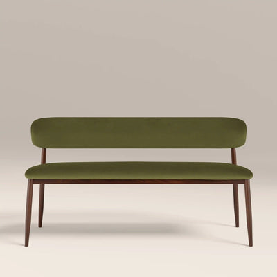 Halston 3 Seater Dining Bench | Laura Ashley UK Olive Green Sustainable Velvet &amp; Walnut