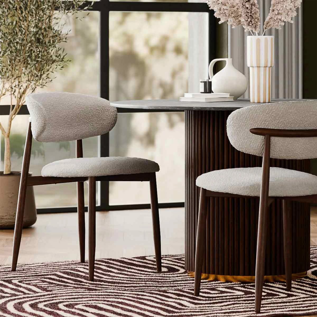Halston Dining Chair | Speckled Stone Sustainable Boucle &amp; Walnut – Laura Ashley