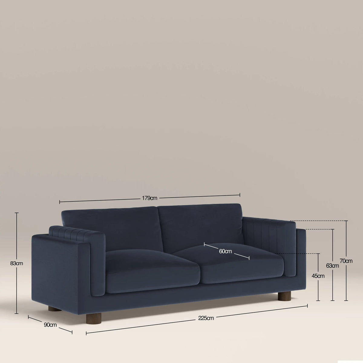 Halton 3 Seater Sofa | Dark Blue Sustainable Velvet – Laura Ashley