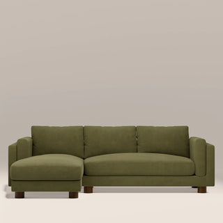 Halton Left Hand Chaise Sofa | Moss Green Sustainable Mohair Velvet – Laura Ashley