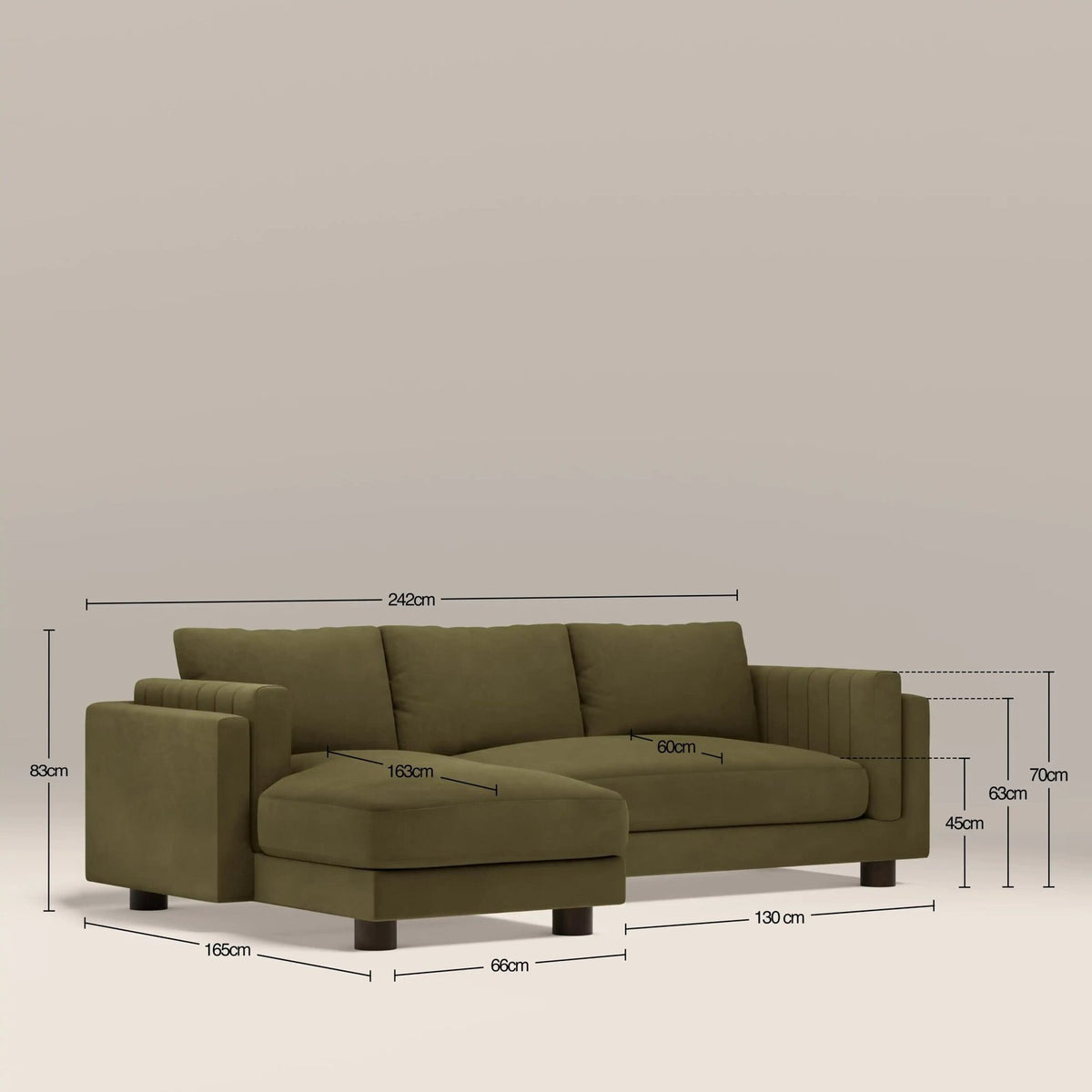 Halton Left Hand Chaise Sofa | Moss Green Sustainable Mohair Velvet – Laura Ashley