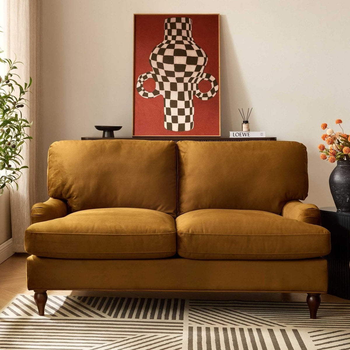 Hampshire 2 Seater Feather & Black Sofa - Muted Gold