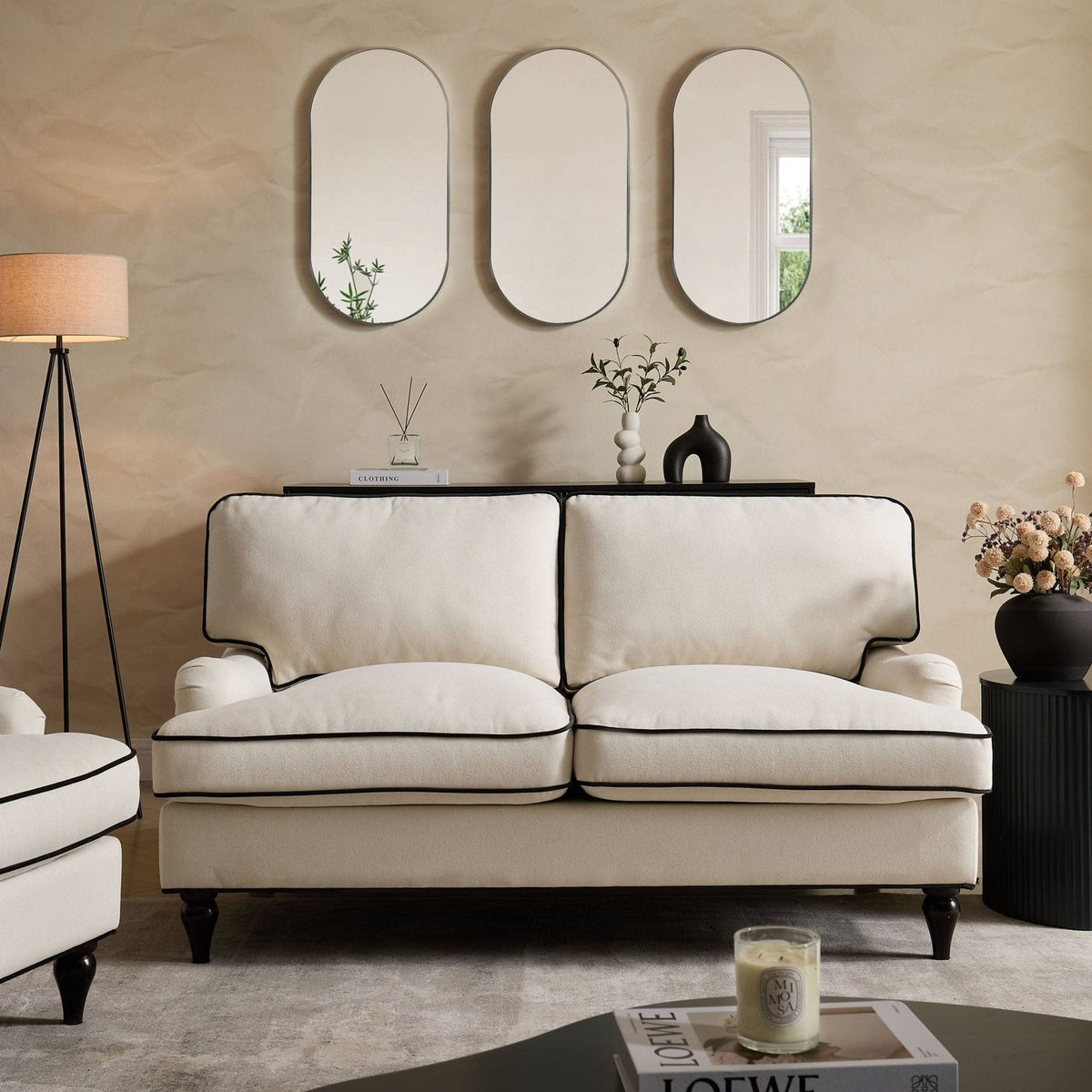 Hampshire 2 Seater Sofa - Cream/Black – Black & Feather