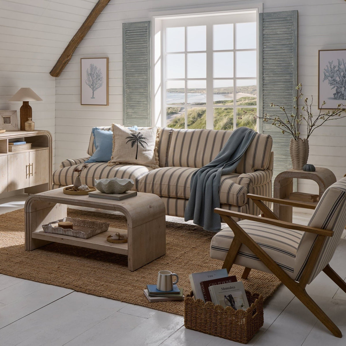 Hampshire 3 Seater Black & Feather Sofa - Blue Stripe