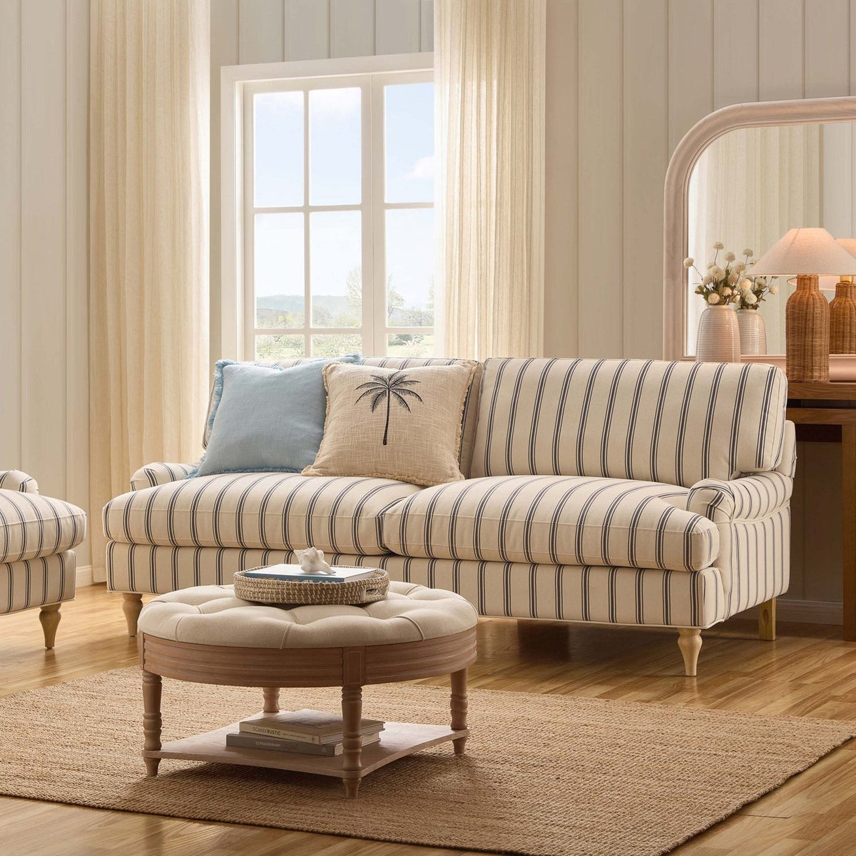Hampshire 3 Seater Black & Feather Sofa - Blue Stripe