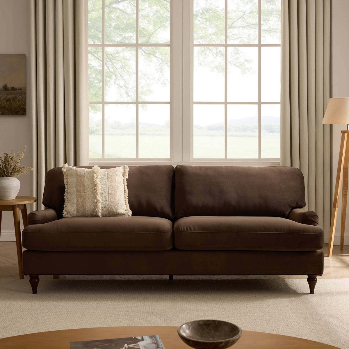 Hampshire 3 Seater Feather & Black Sofa - Cappuccino