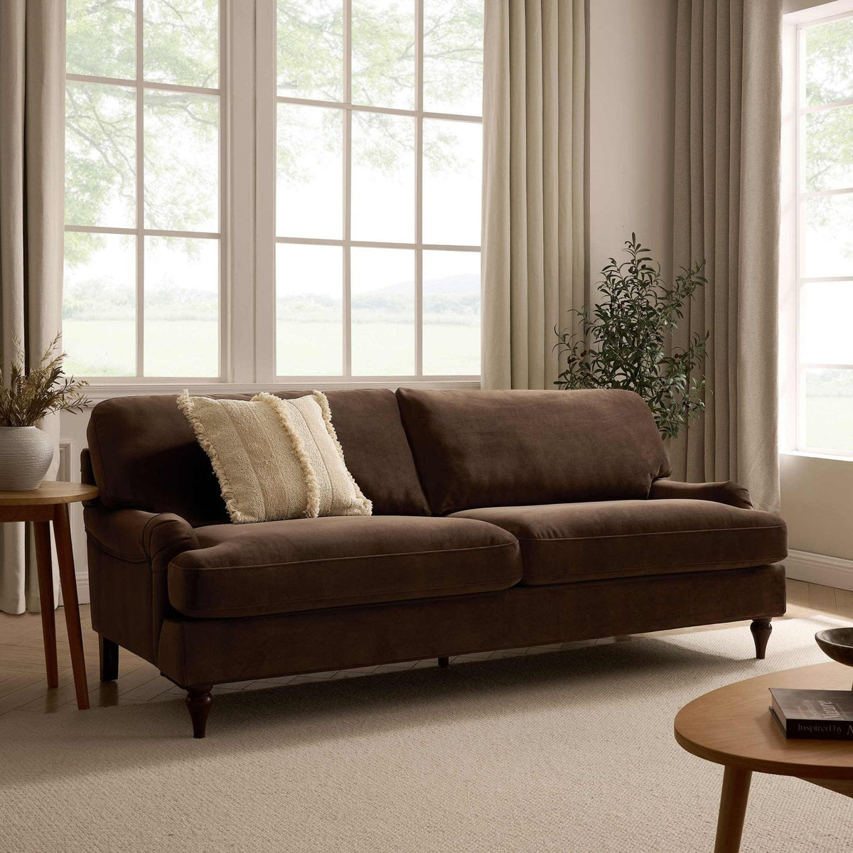 Hampshire 3 Seater Feather & Black Sofa - Cappuccino
