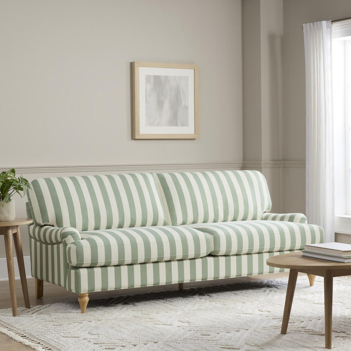 Hampshire 3 Seater Feather & Black Sofa - Green Stripe