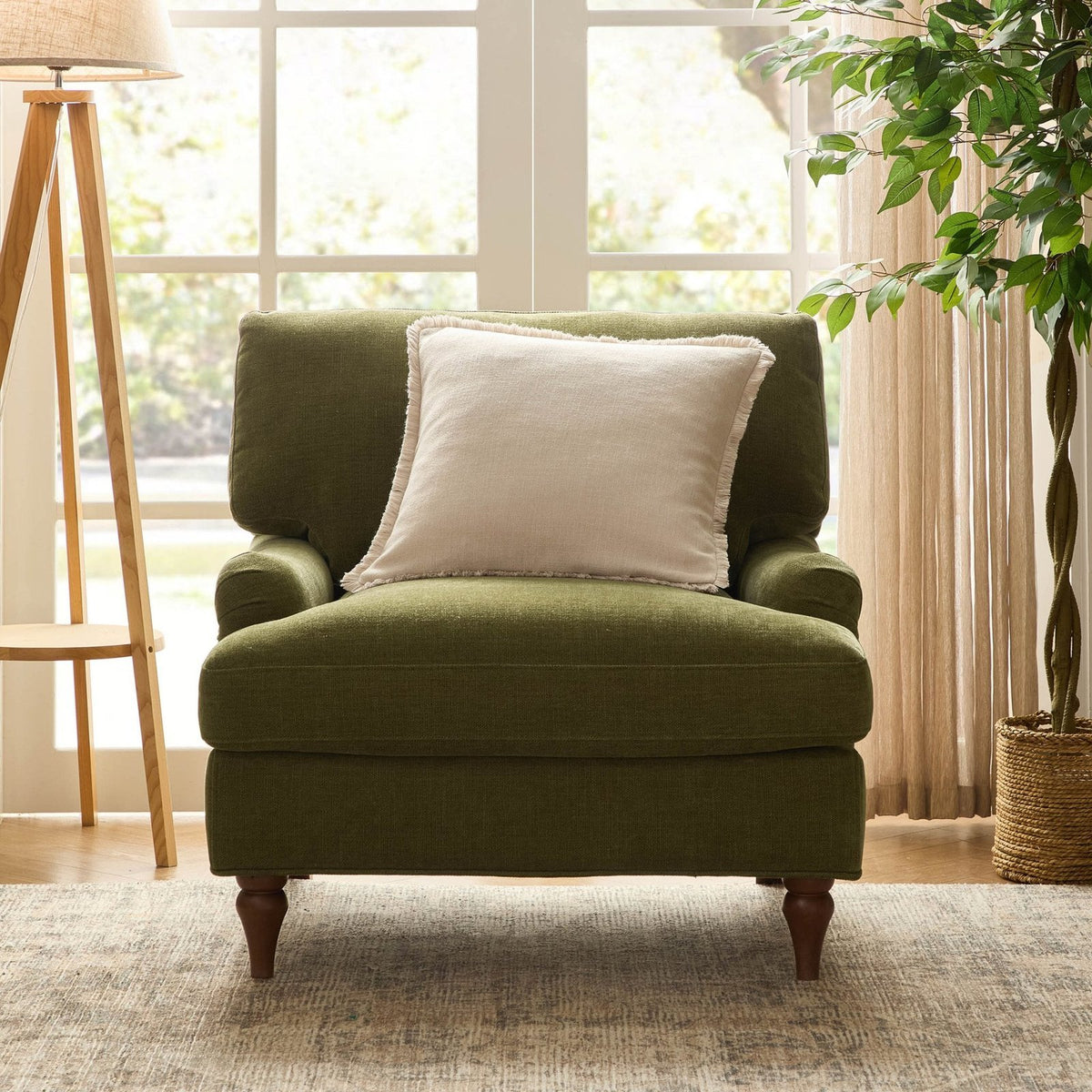 Hampshire Armchair - Chenille Olive – Feather & Black
