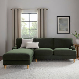 Hampshire Left Hand Chaise Black & Feather Sofa - Dark Olive