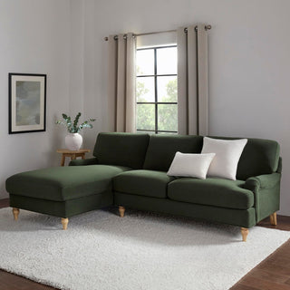 Hampshire Left Hand Chaise Black & Feather Sofa - Dark Olive
