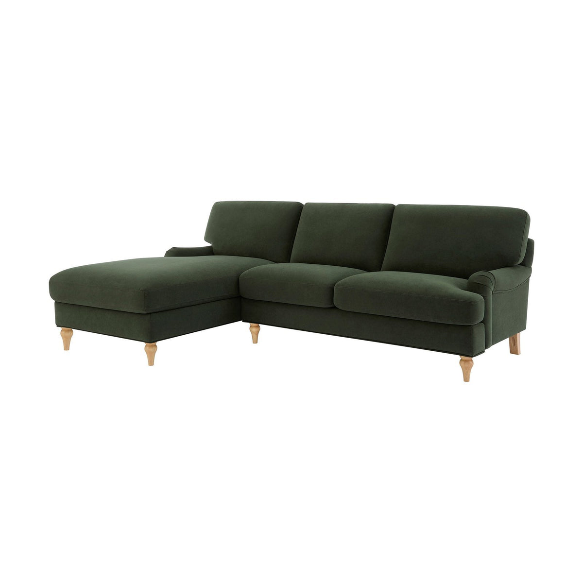 Hampshire Left Hand Chaise Black & Feather Sofa - Dark Olive