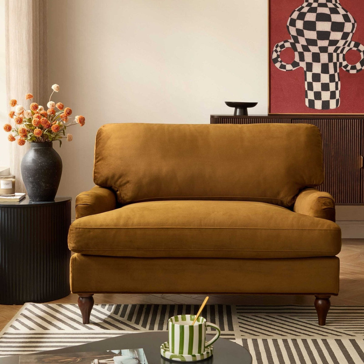 Hampshire Loveseat Black & Feather - Muted Gold