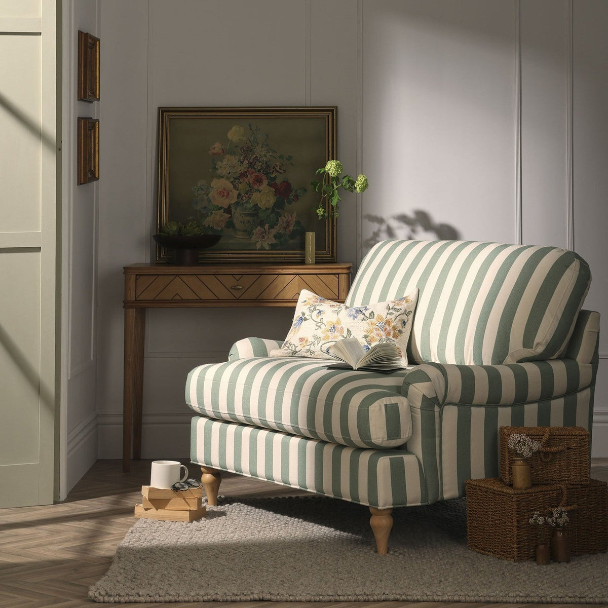 Hampshire Loveseat - Green Stripe – Feather & Black