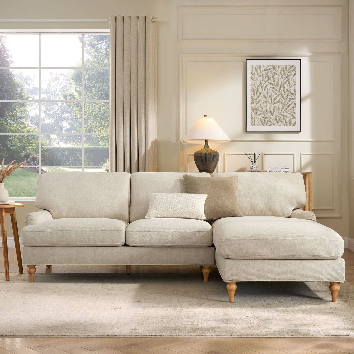 Hampshire Right Hand Black & Feather Chaise Sofa - Beige