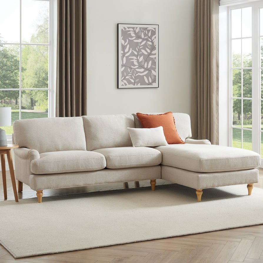 Hampshire Right Hand Black & Feather Chaise Sofa - Beige