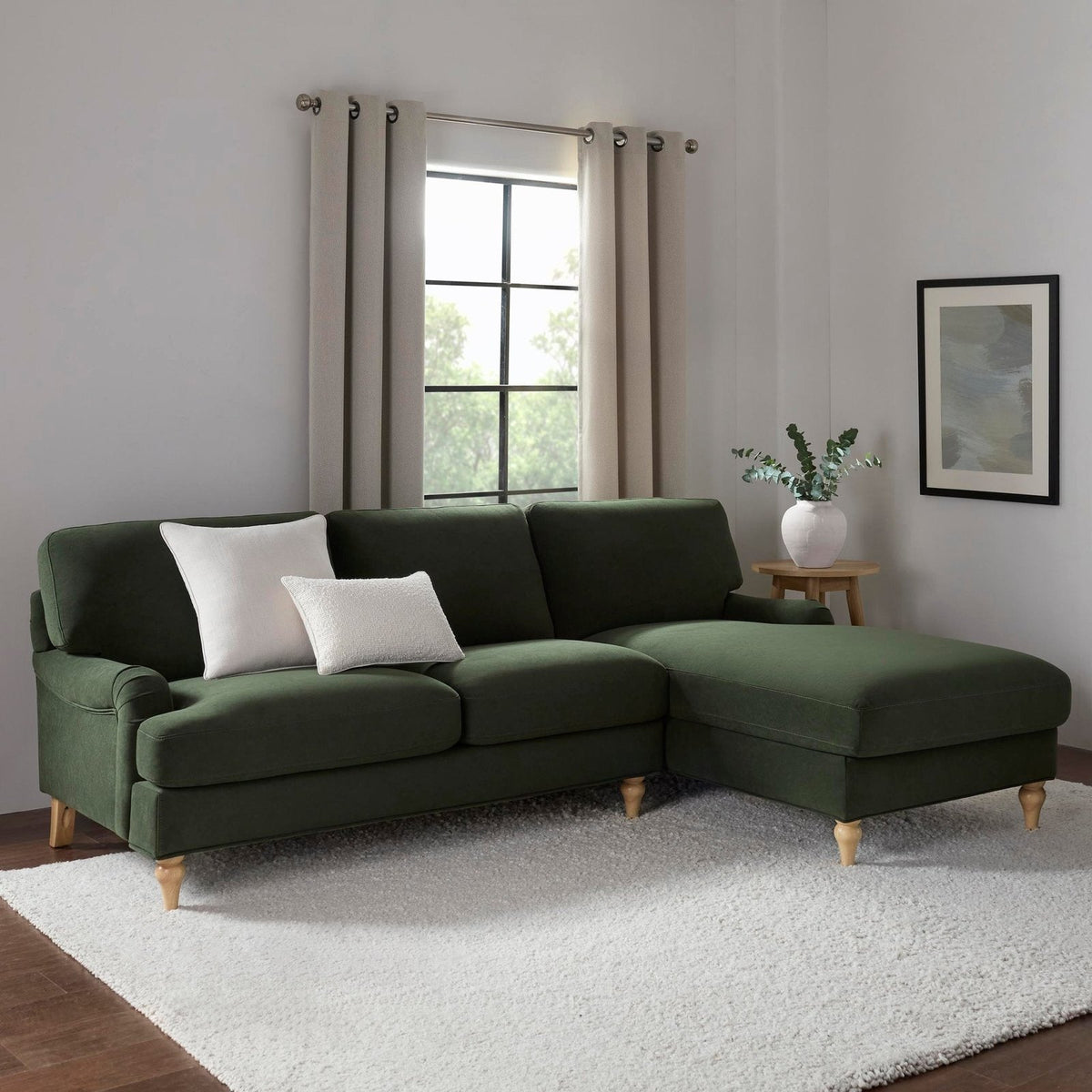 Hampshire Right Hand Chaise Black & Feather Sofa - Dark Olive