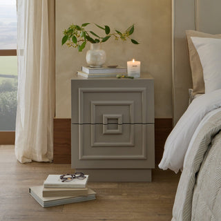 Harlow 2 Drawer Feather & Black Bedside Table - Taupe
