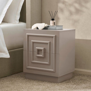 Harlow 2 Drawer Feather & Black Bedside Table - Taupe