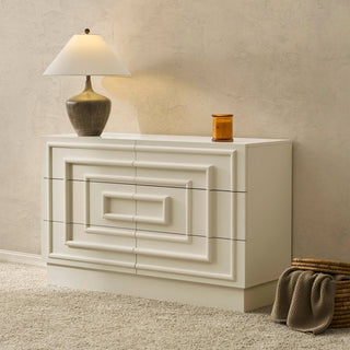 Harlow 6 Drawer Black & Feather Chest - Cream