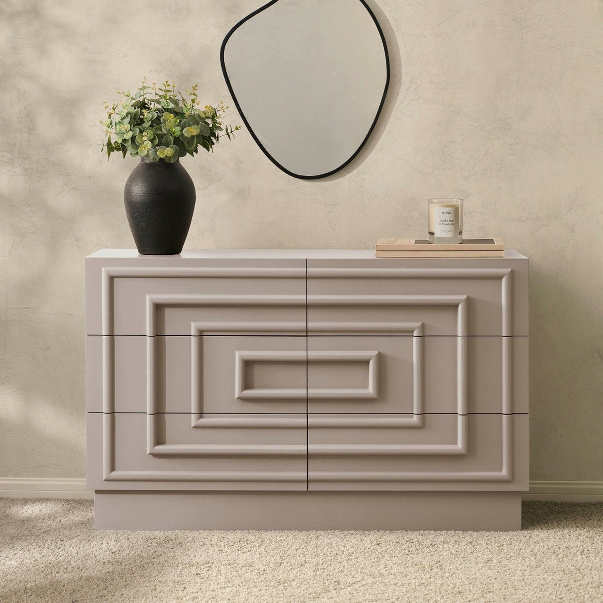 Harlow 6 Drawer Black & Feather Chest - Taupe