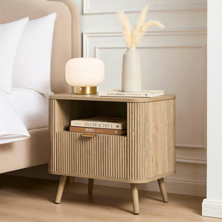Hattie 1 Drawer Bedside with Shelf - Light Wood – Feather & Black