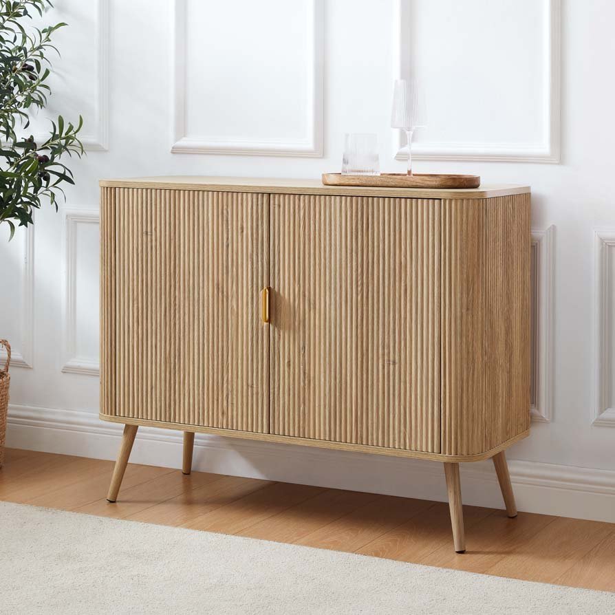 Hattie 2 Door Feather & Black Sideboard - Light Wood