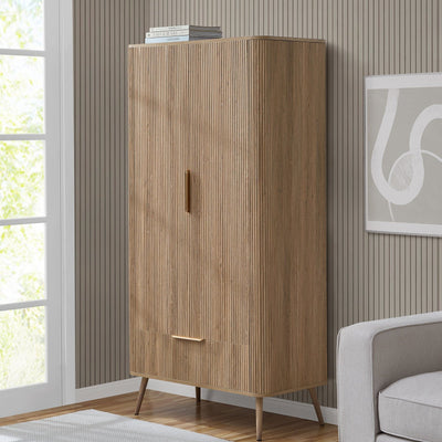 Hattie 2 Door Wardrobe with Drawer - Light Wood – Black & Feather