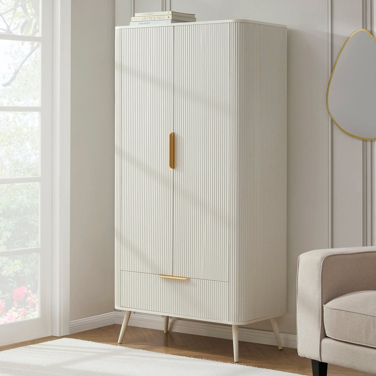 Hattie 2 Door Wardrobe with Drawer - Warm White – Feather & Black