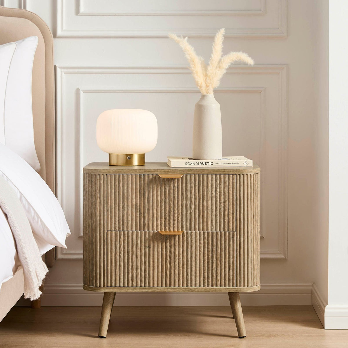 Hattie 2 Drawer Bedside Table - Light Wood – Black & Feather