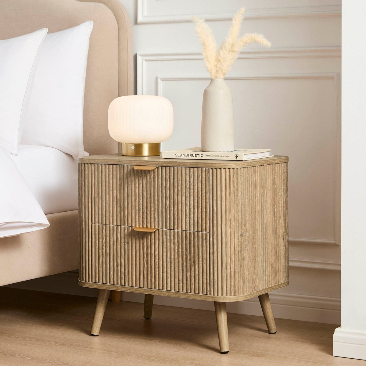Hattie 2 Drawer Bedside Table - Light Wood – Black & Feather