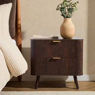 Hattie 2 Drawer Black & Feather Bedside Table - Walnut