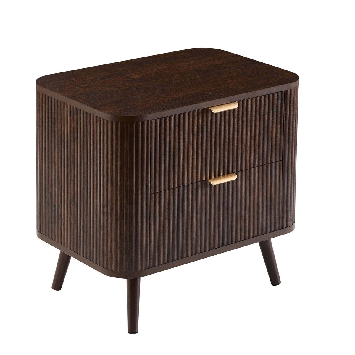 Hattie 2 Drawer Black & Feather Bedside Table - Walnut