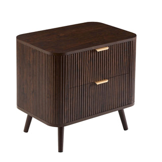 Hattie 2 Drawer Black & Feather Bedside Table - Walnut