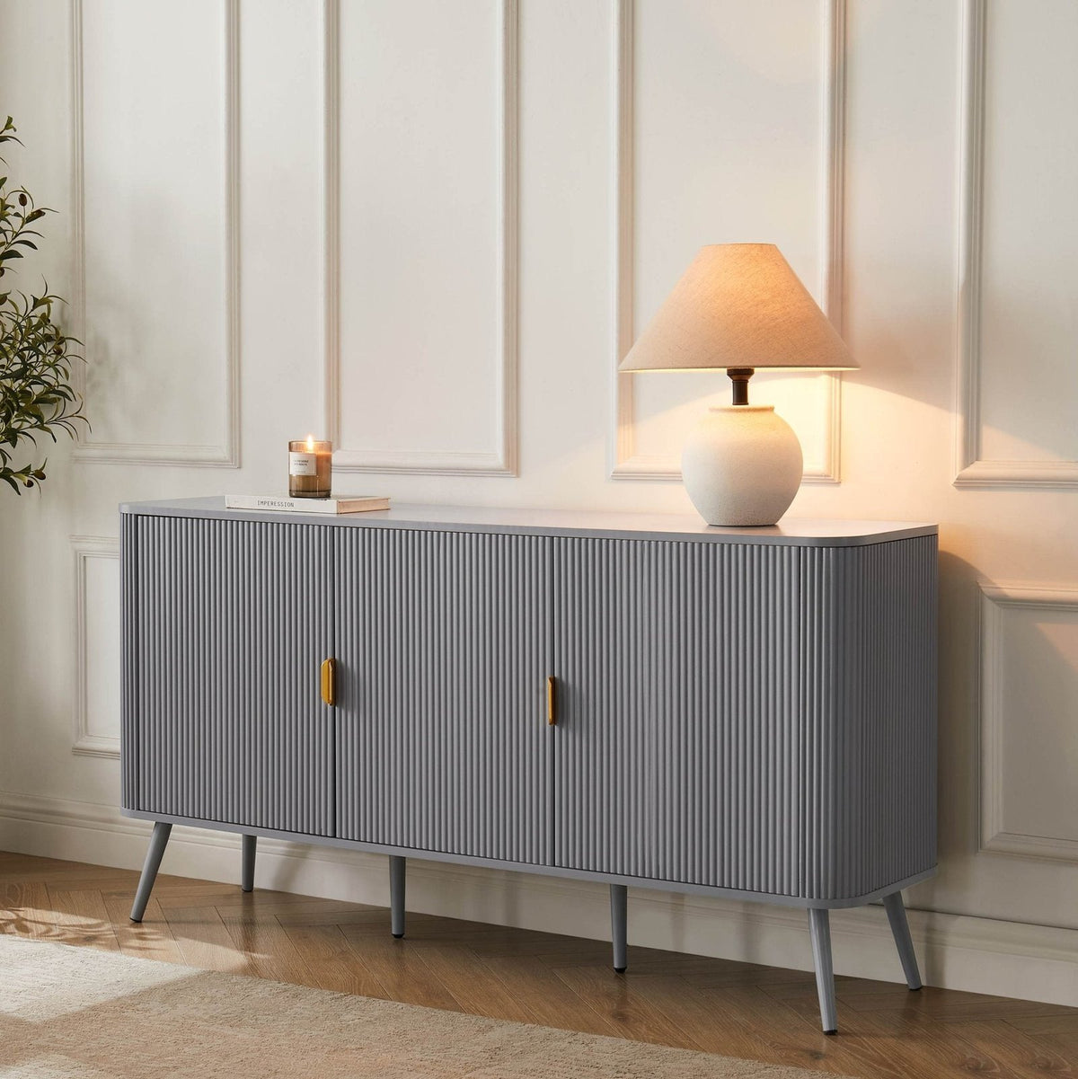 Hattie 3 Door Black & Feather Sideboard - Light Grey