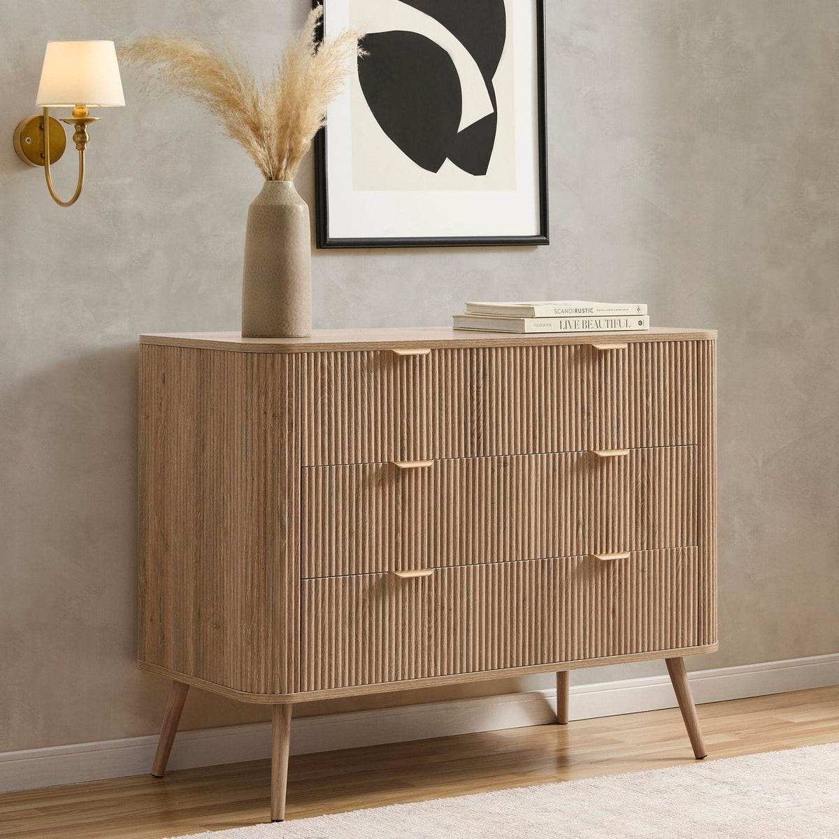 Hattie 3 Drawer Large Chest - Light Wood – Black & Feather