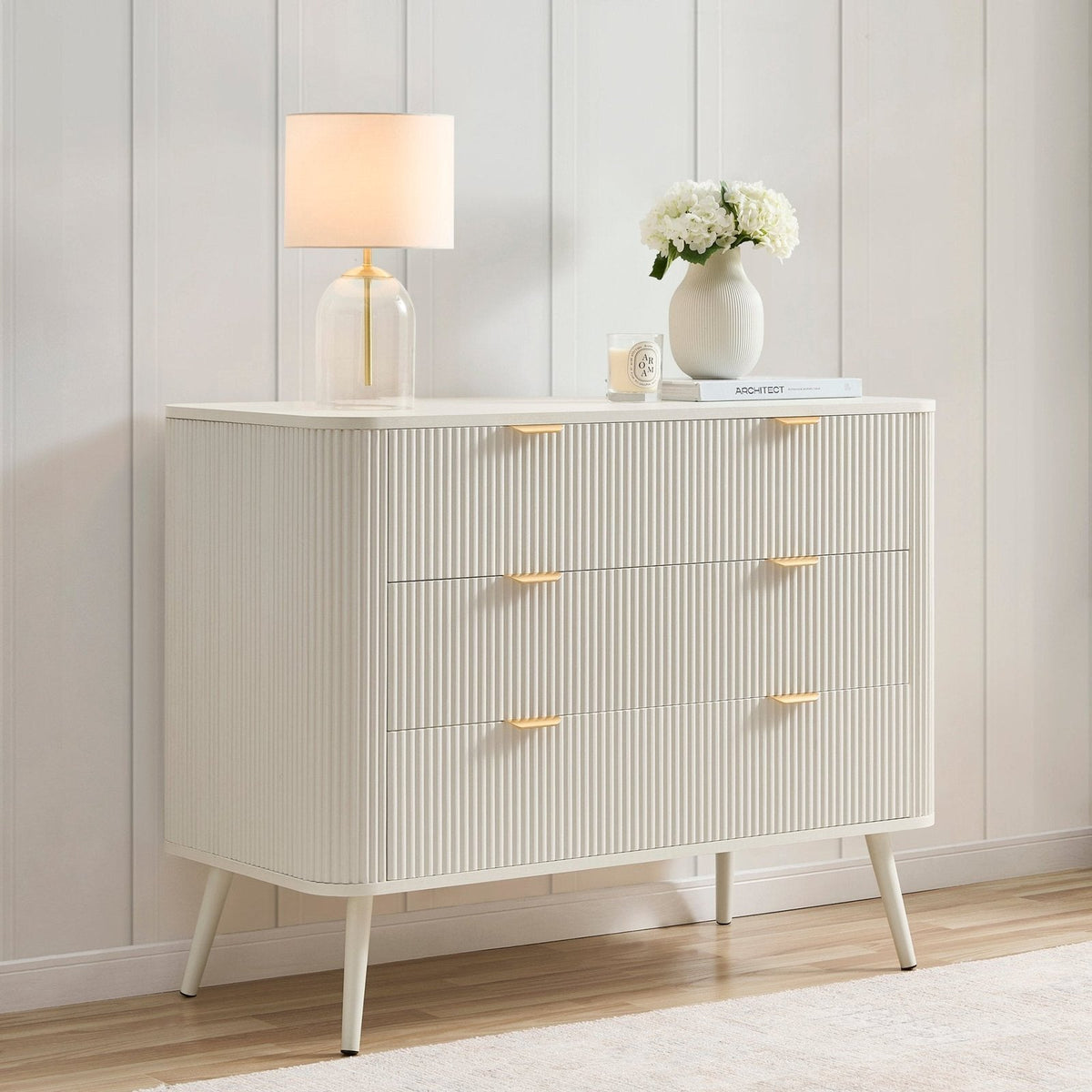 Hattie 3 Drawer Large Chest - Warm White – Feather & Black