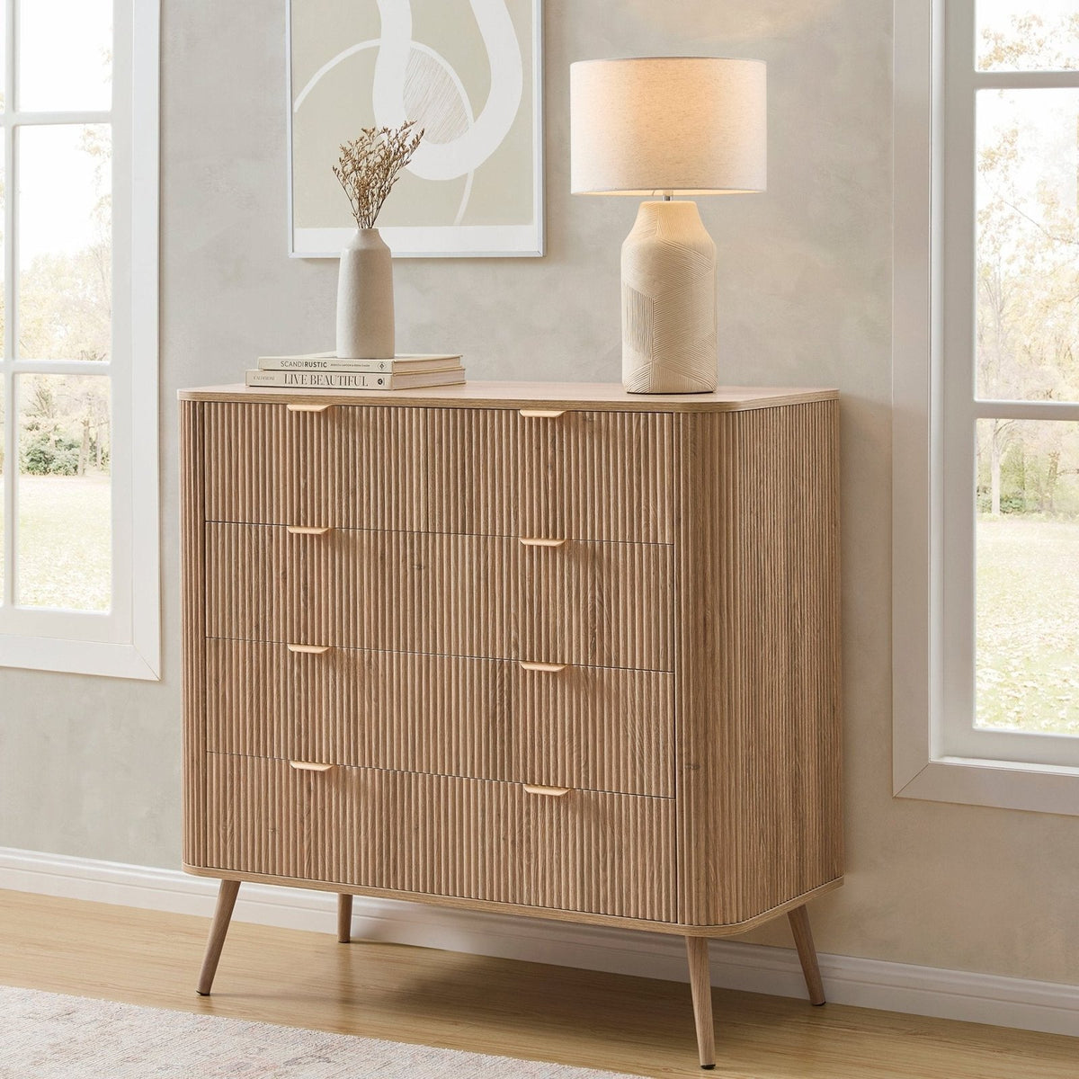Hattie 5 Drawer Chest - Light Wood – Feather & Black