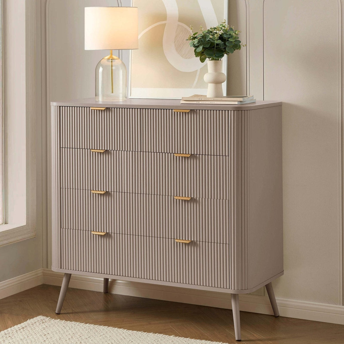 Hattie 5 Drawer Feather & Black Chest - Taupe