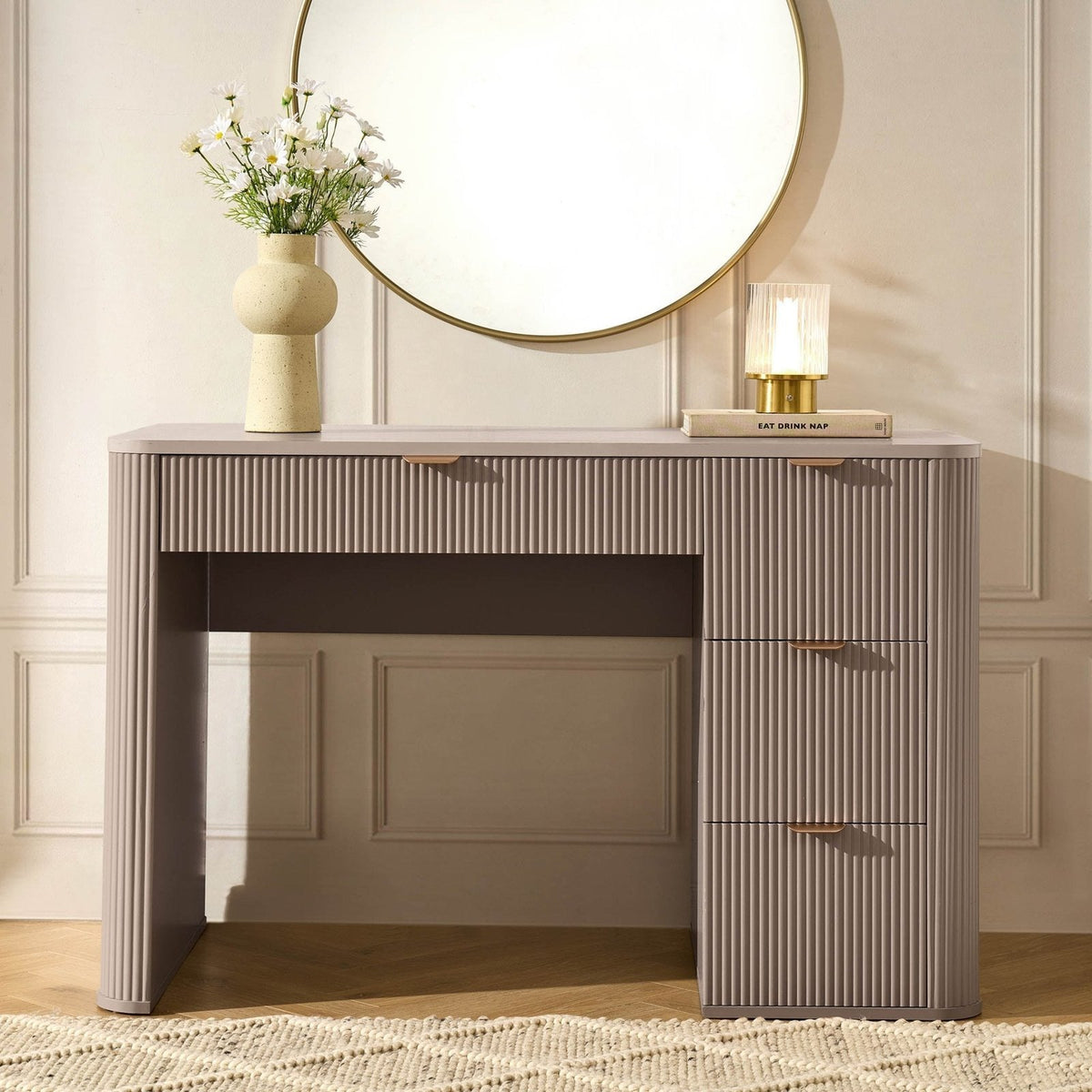 Hattie Large Dressing Table Black & Feather with Drawers - Taupe