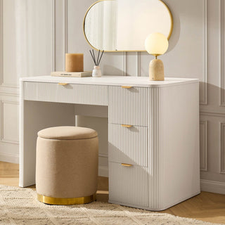 Hattie Large Dressing Table Black & Feather with Drawers - Warm White