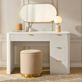 Hattie Large Dressing Table Black & Feather with Drawers - Warm White