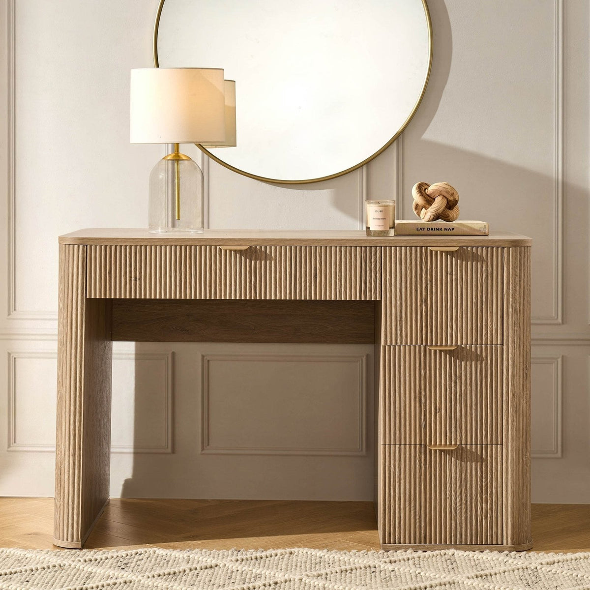 Hattie Large Dressing Table with Drawers  - Light Wood – Feather & Black