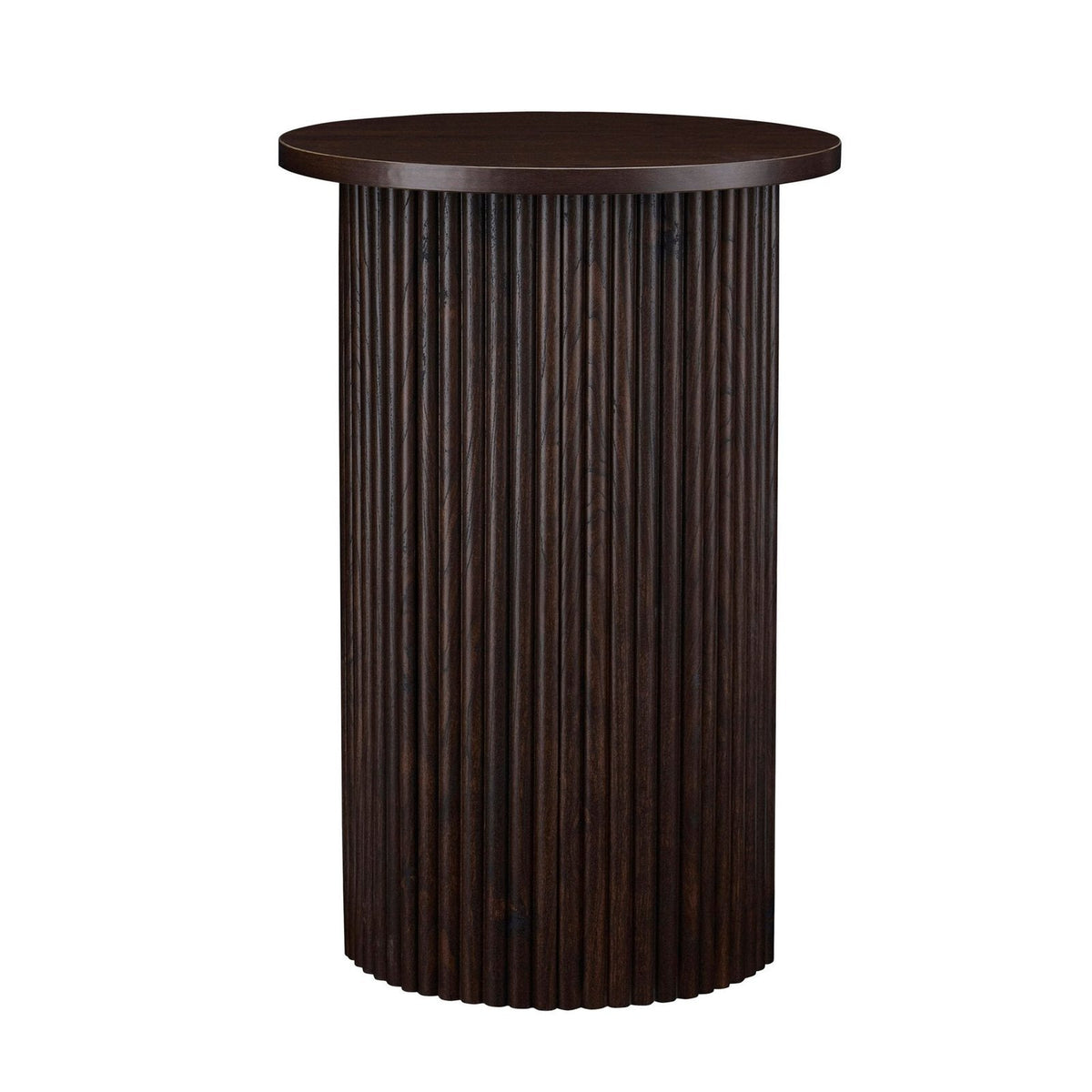 Hattie Round Pedestal Black & Feather Side Table - Walnut