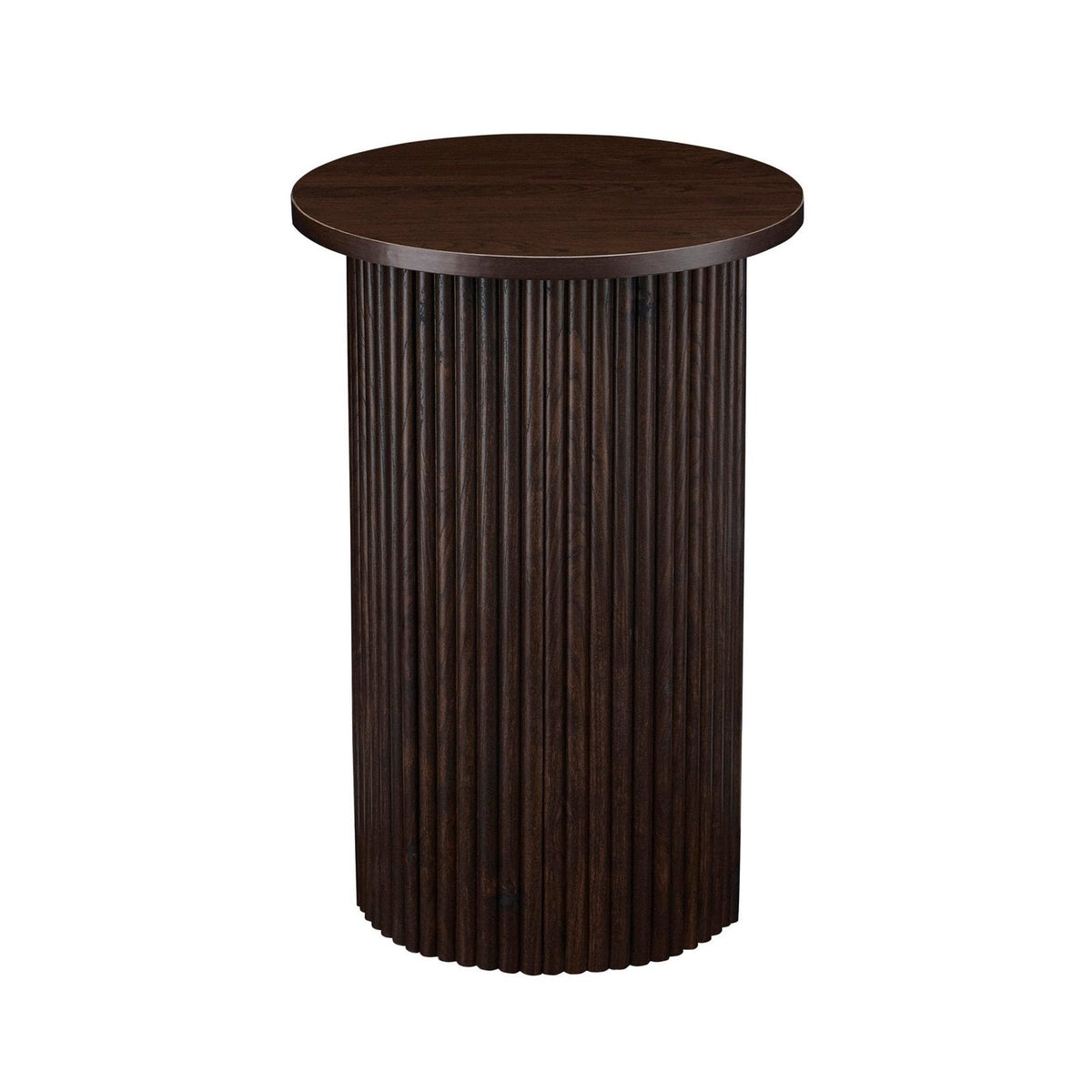 Hattie Round Pedestal Black & Feather Side Table - Walnut