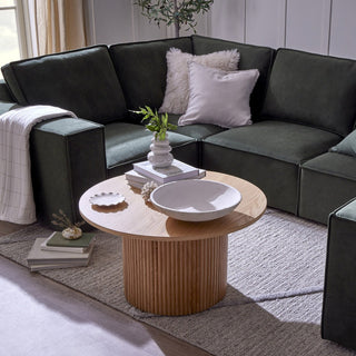 Hattie Round Pedestal Coffee Table - Light Wood – Feather & Black