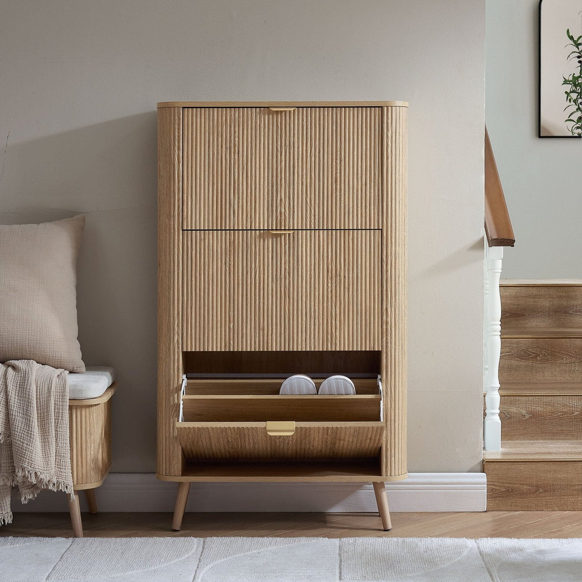 Hattie Shoe Cabinet Black & Feather - Light Wood