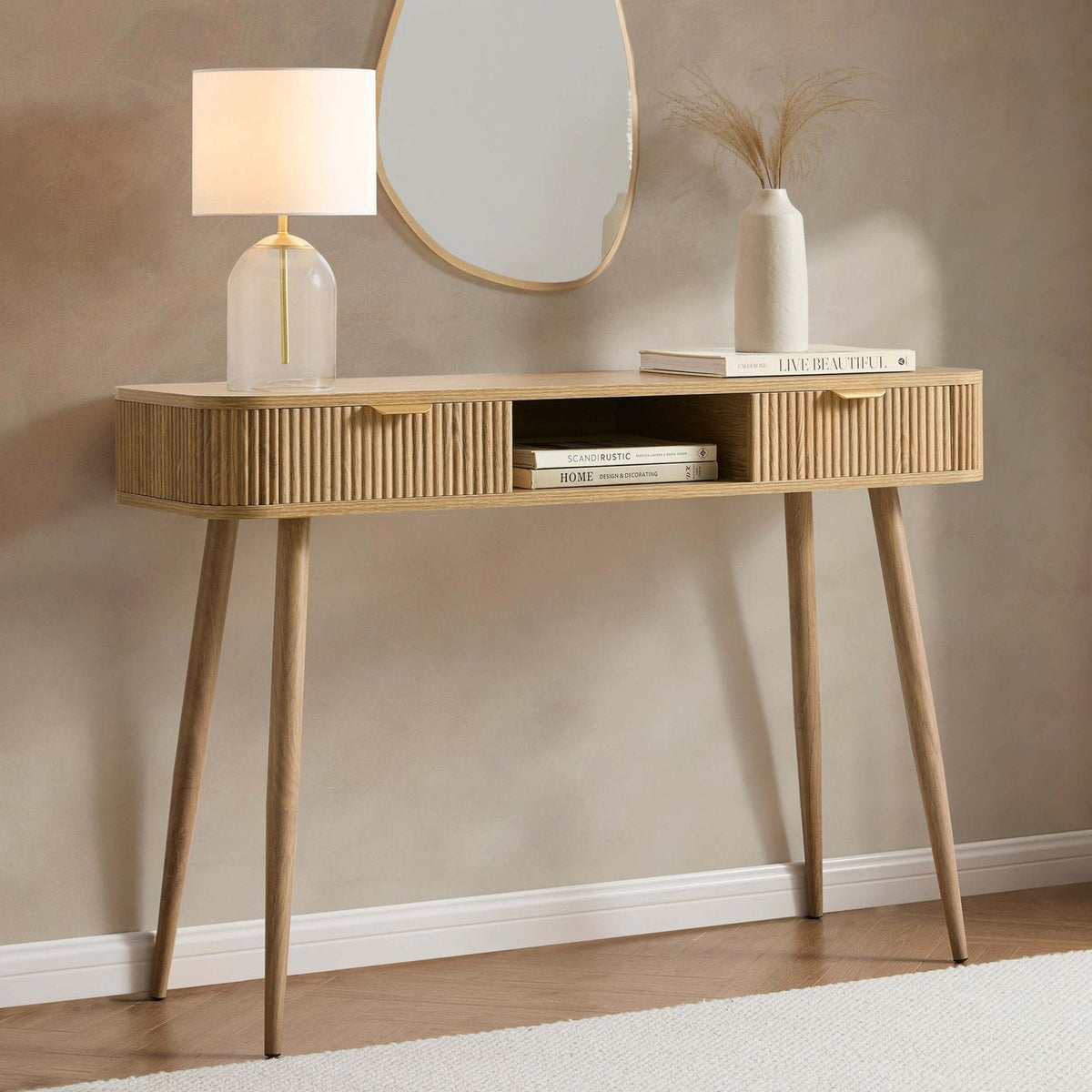 Hattie Storage Dressing Table Console - Light Wood – Feather & Black